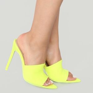 Fashion Nova mule style neon yellow heels